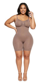 Seamless Mid-Thigh Shapewear with Built-In Bra